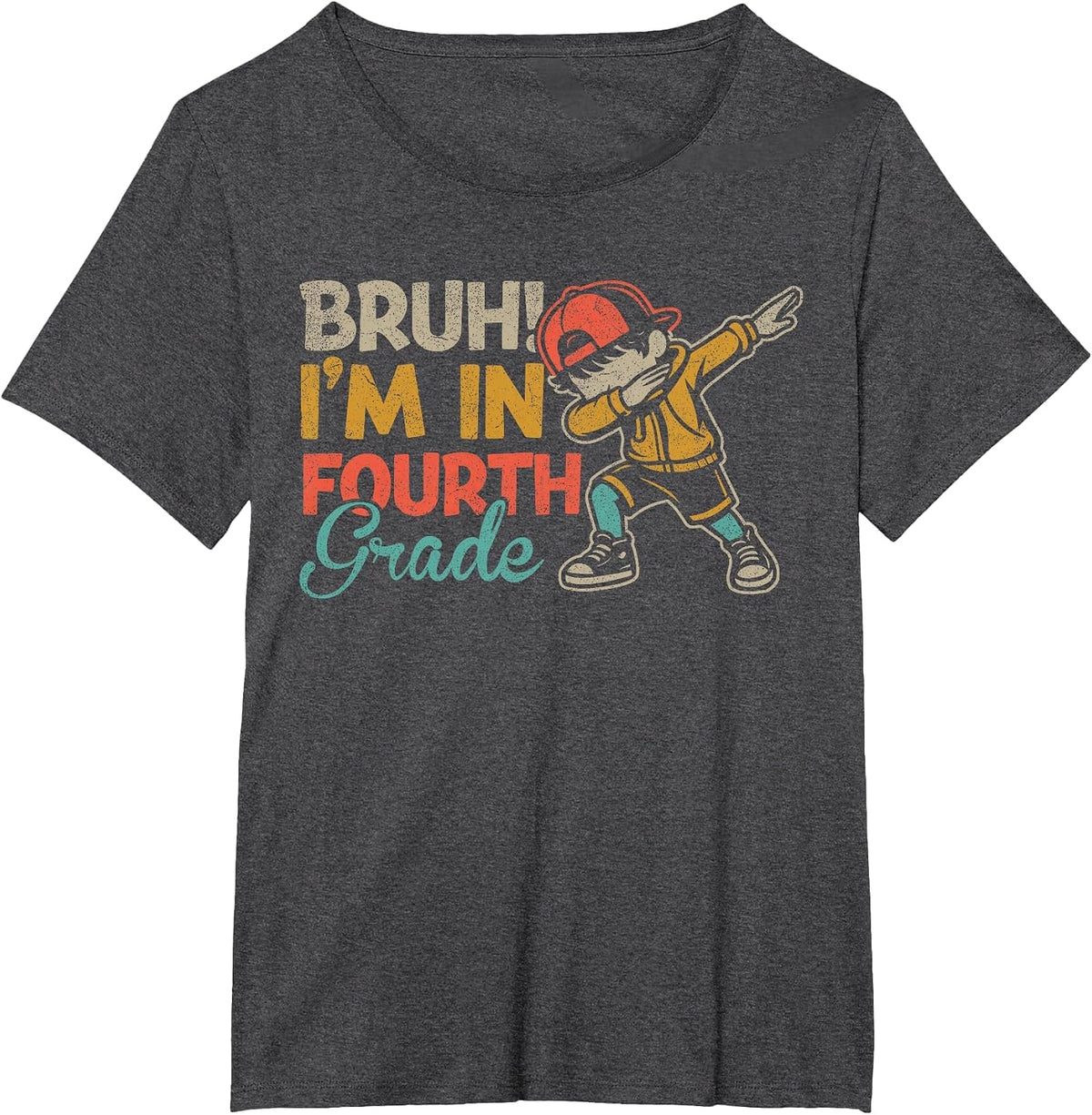 Bruh I'm in Fourth Grade Dabbing Boy First Day of School T-Shirt - Dark Heather Grey