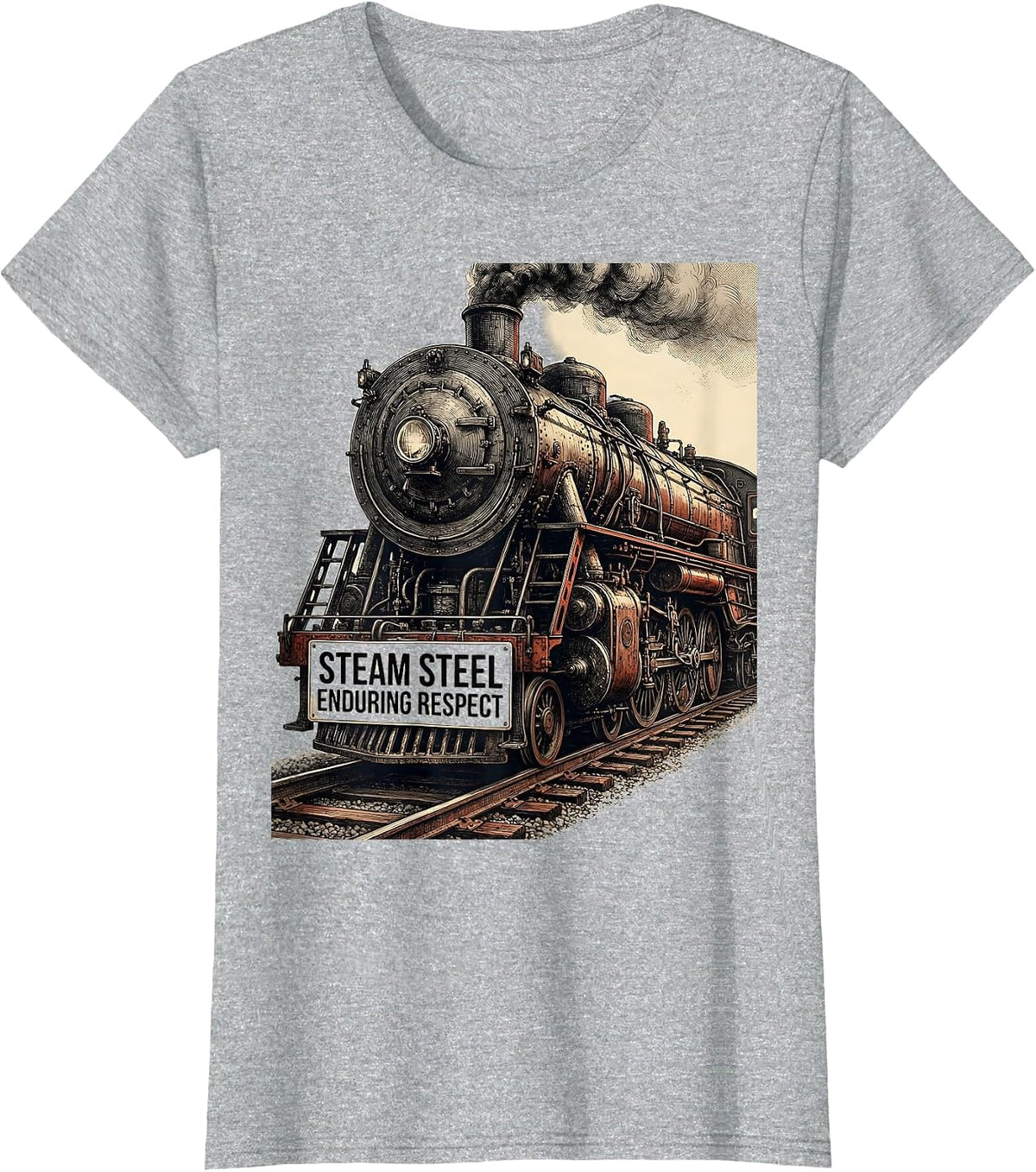Women's Steam Steel Enduring Respect Vintage Steam Locomotive Train T-Shirt - Heather Grey