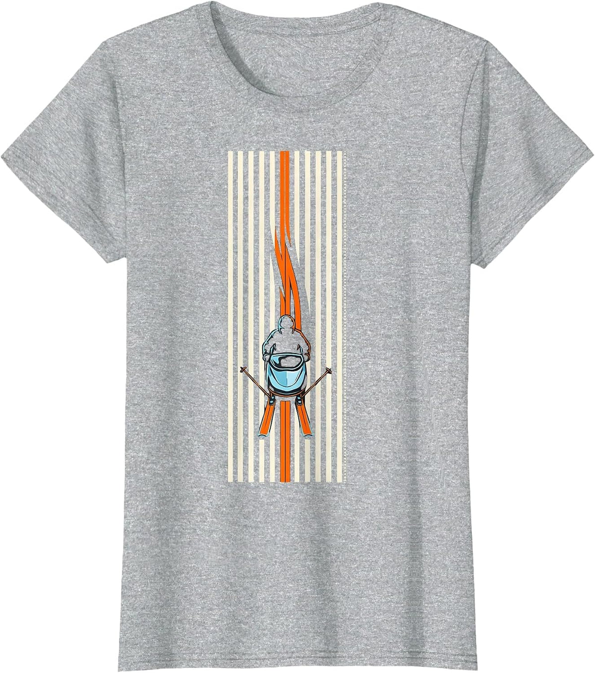 Women's Compact Vertical Stripe Snowmobile Rider Winter Humor T-Shirt - Heather Grey