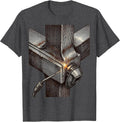 Men's Heavy Weld Joint Crosshatch Etching Funny Welder Gift T-Shirt - Dark Heather Grey