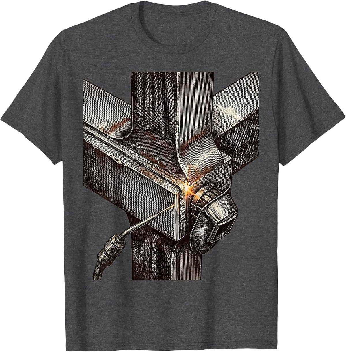 Men's Heavy Weld Joint Crosshatch Etching Funny Welder Gift T-Shirt - Dark Heather Grey