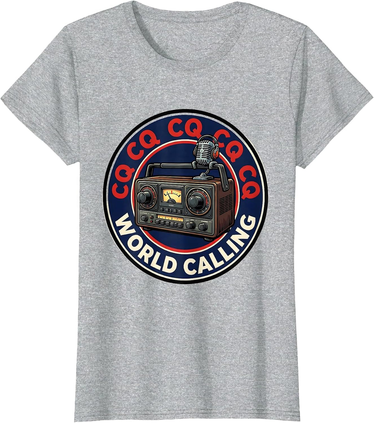 CQ CQ CQ, World Calling Vintage Ham Radio Design T-Shirt - Heather Grey