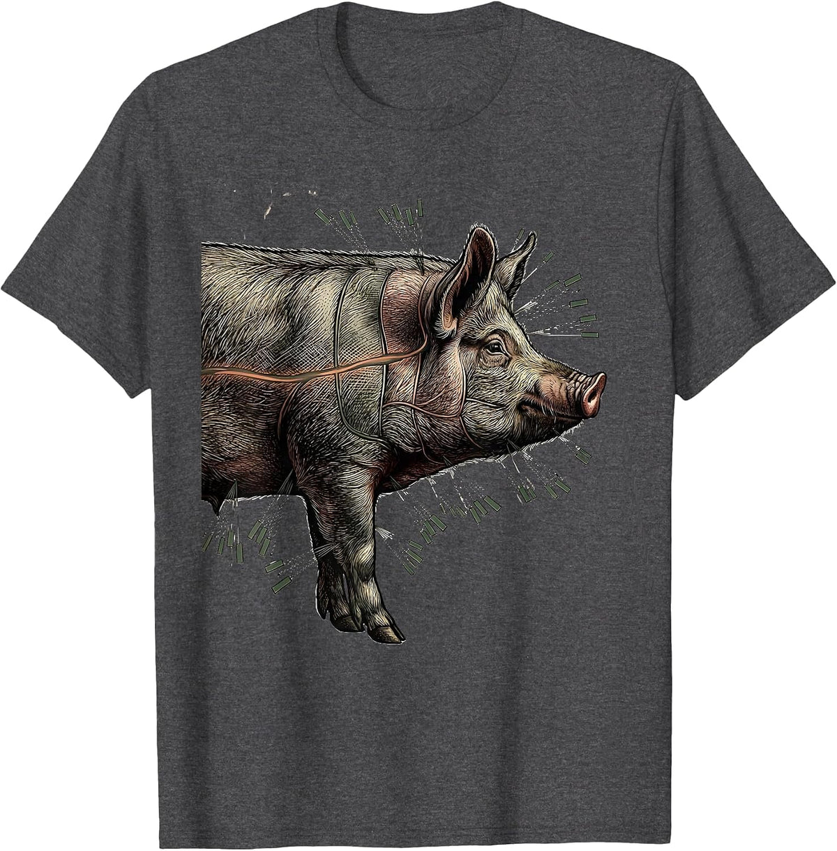 Men's Pig Butcher Cut Diagram Vintage Foodie Gift T-Shirt - Dark Heather Grey