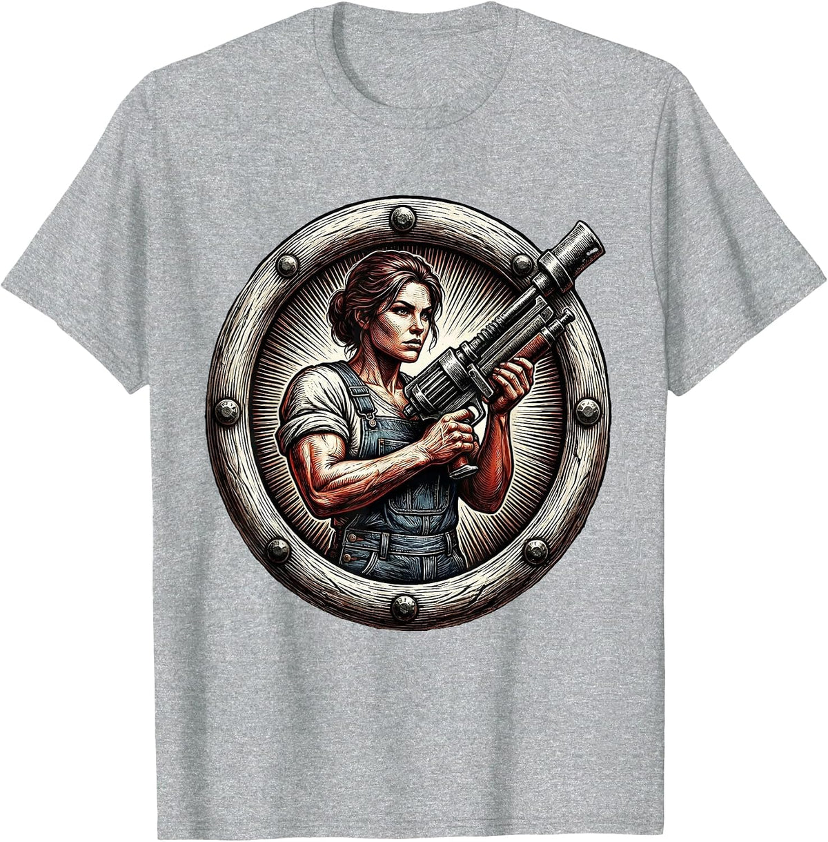 Men's Rosie the Riveter Rivet Gun Illustration T-Shirt - Heather Grey