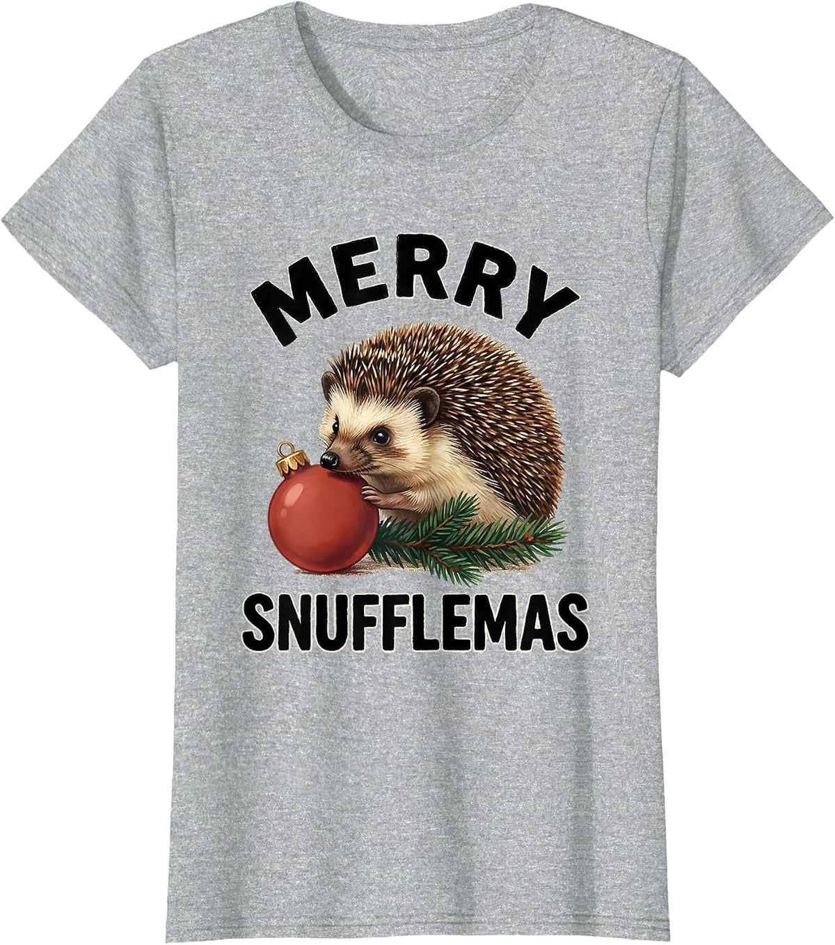 Women's Merry Snufflemas Storybook Hedgehog Christmas Humor Cute T-Shirt - Heather Grey