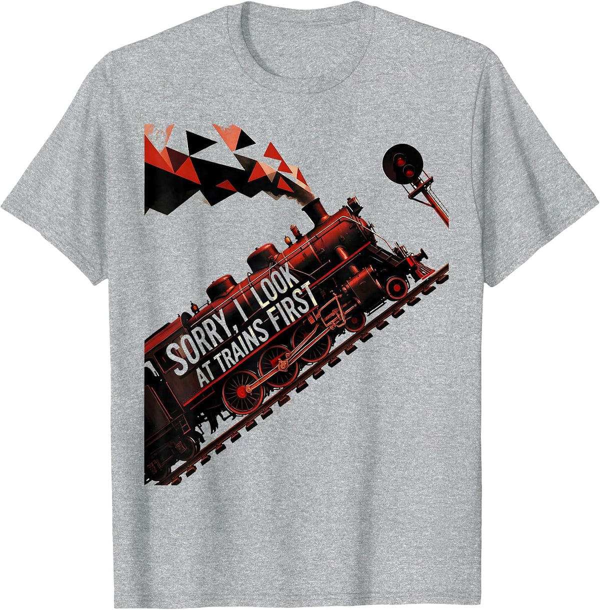 Men's Sorry I Look At Trains First Vintage Steam Train Enthusiast T-Shirt - Heather Grey