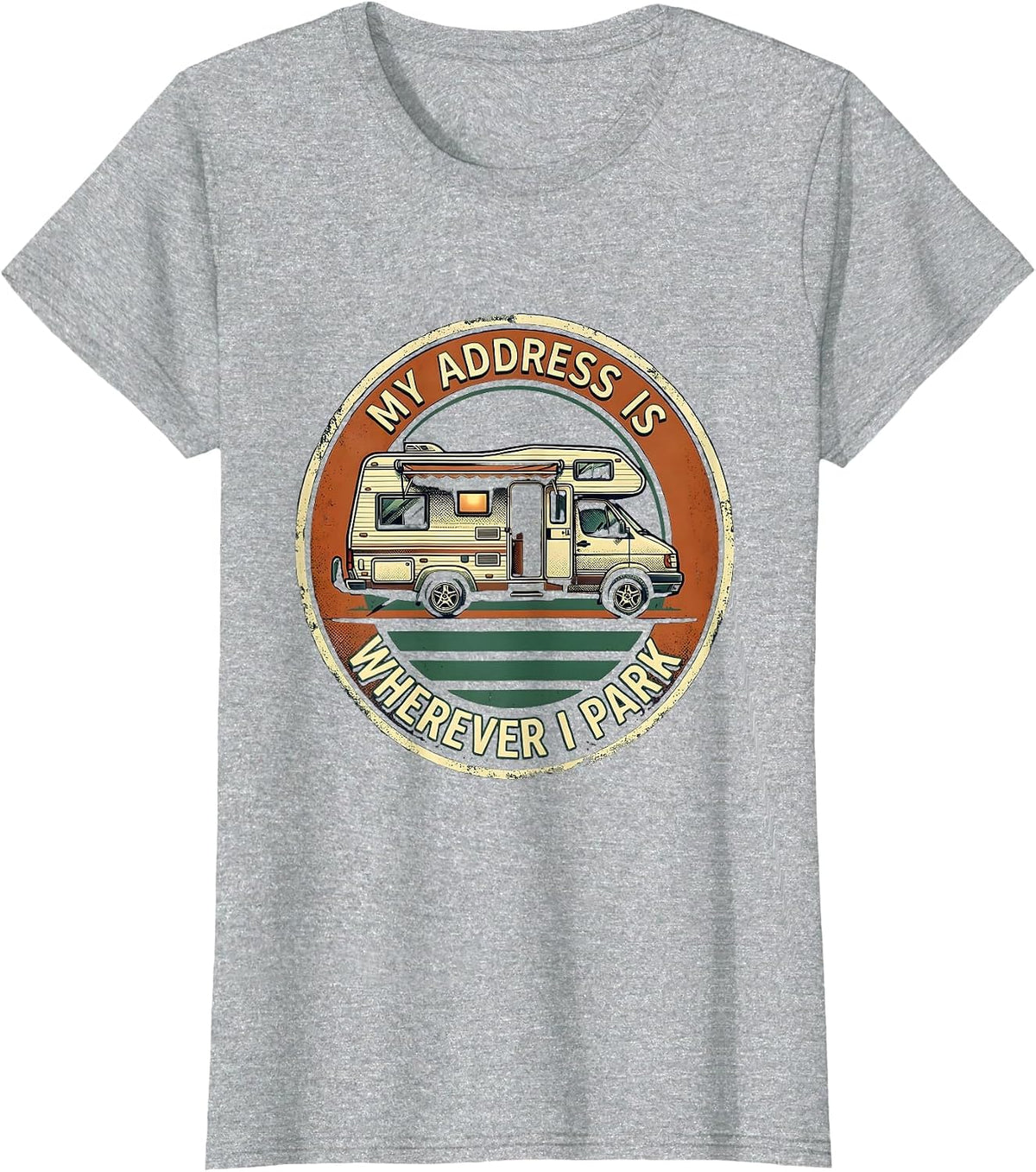 My Address Is Wherever I Park Vintage Van Life Road Trip T-Shirt - Heather Grey