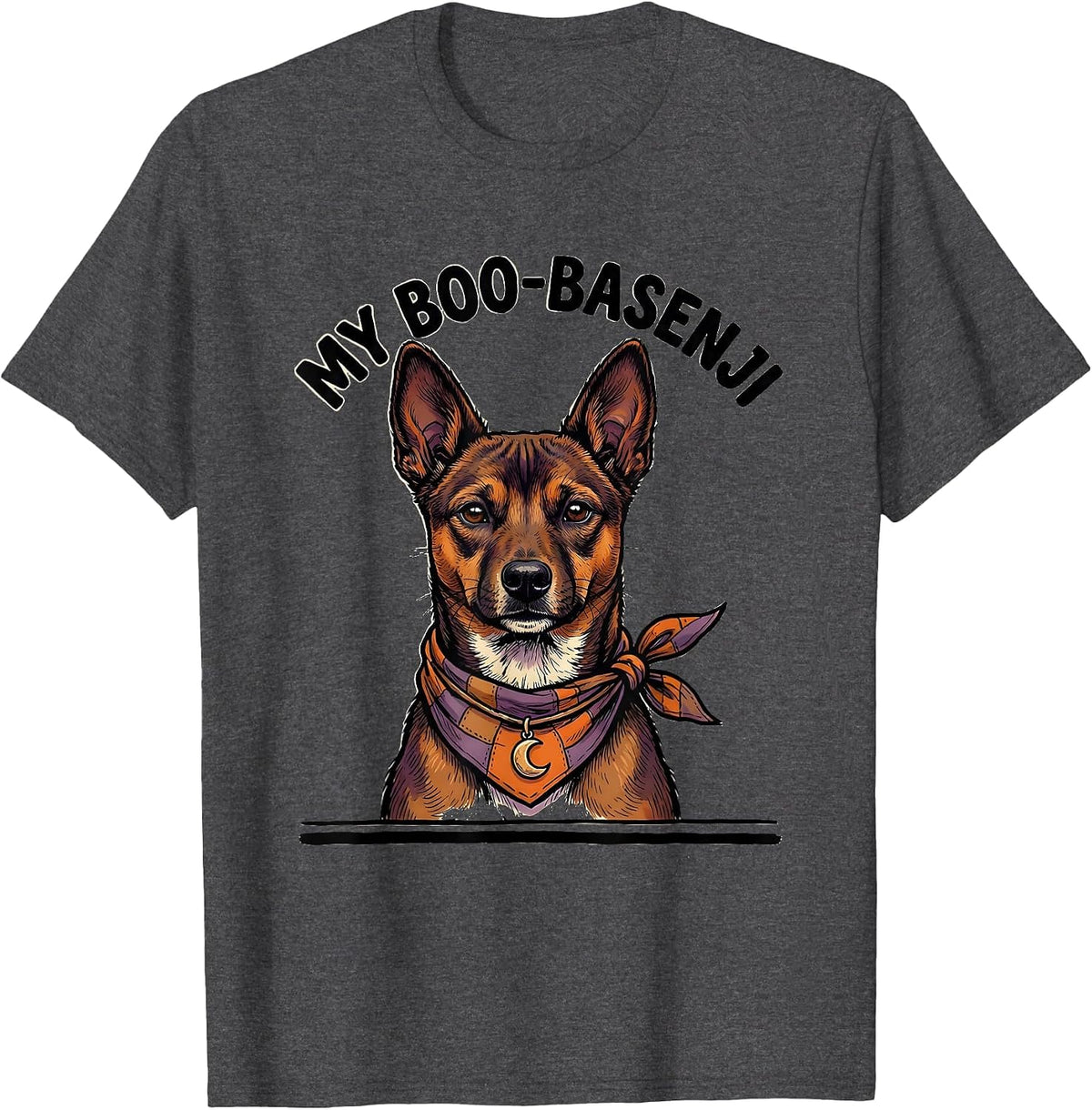 Men's My Boo-Basenji Funny Dog Lover Halloween Costume T-Shirt - Dark Heather Grey