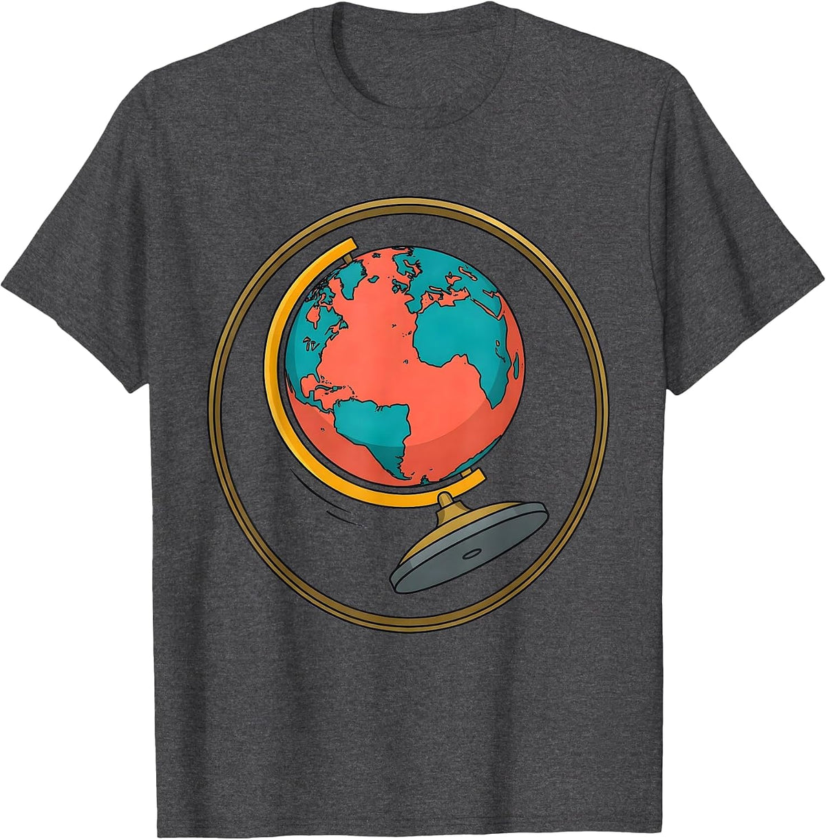 Substitute Teacher Spinning Globe Graphic T-Shirt - Dark Heather Grey