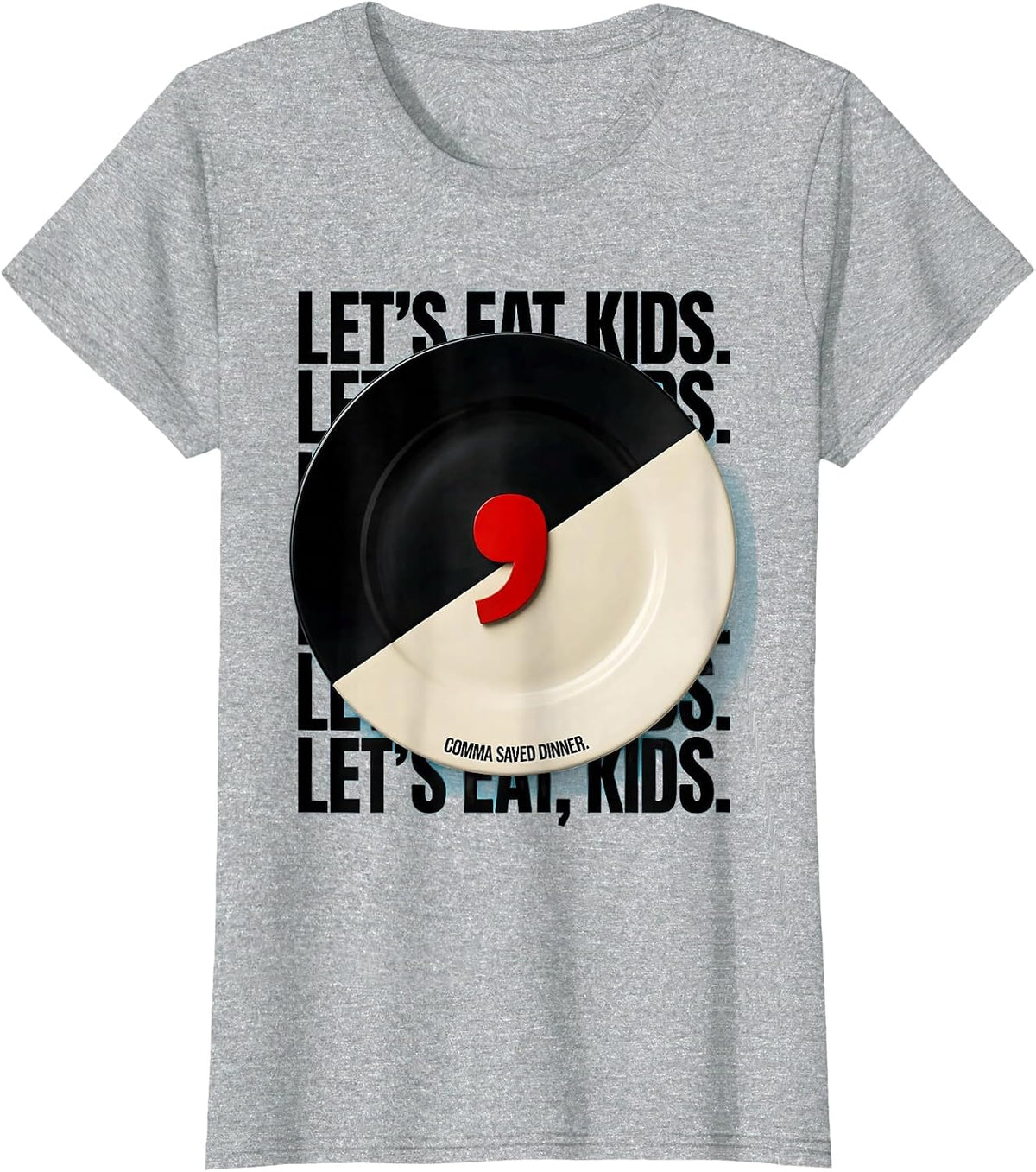 Let's Eat Kids Comma Saved Dinner Funny Grammar Teacher T-Shirt - Heather Grey