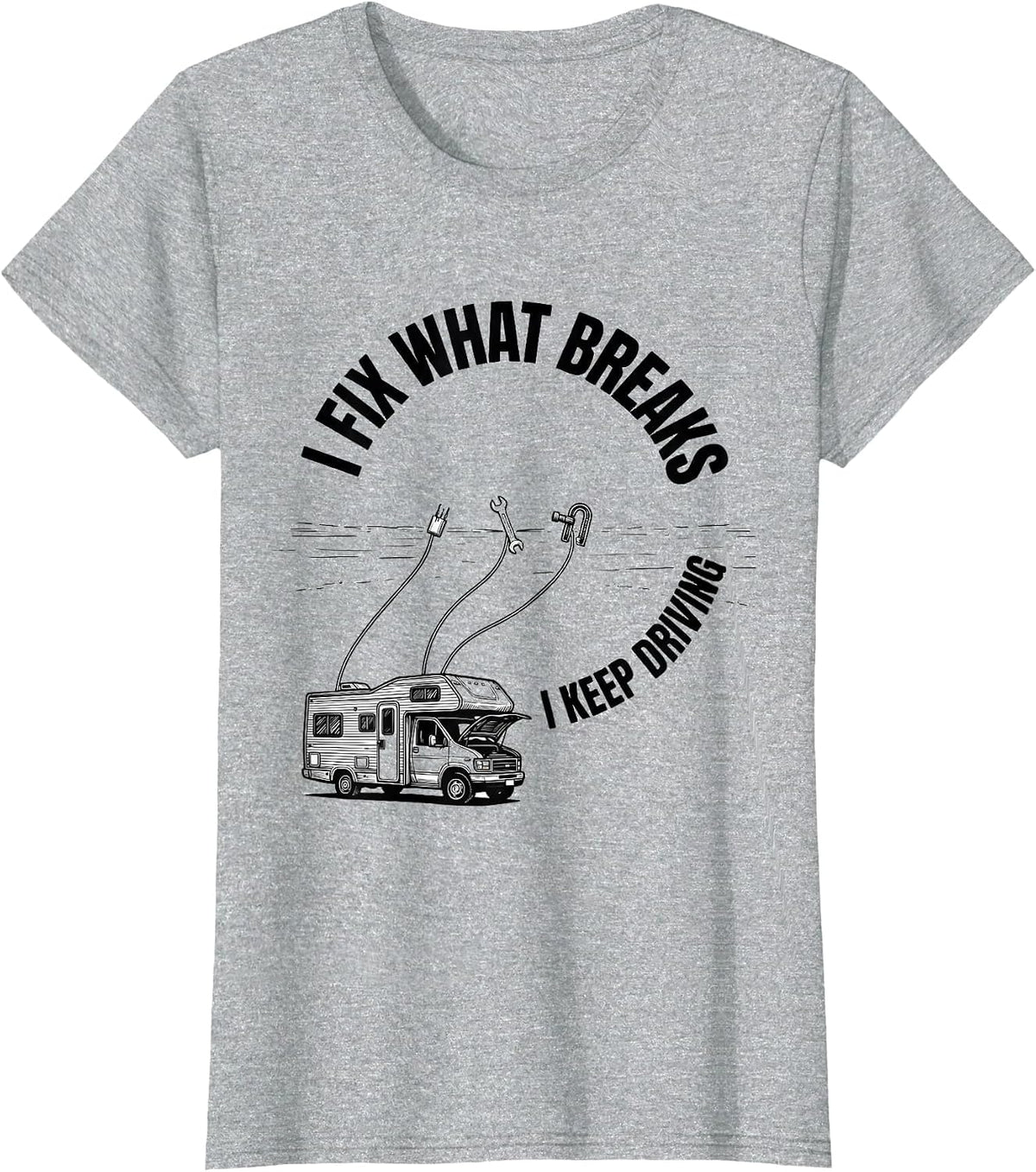 I Fix What Breaks, I Keep Driving Line Art Van Life Nomad T-Shirt - Heather Grey