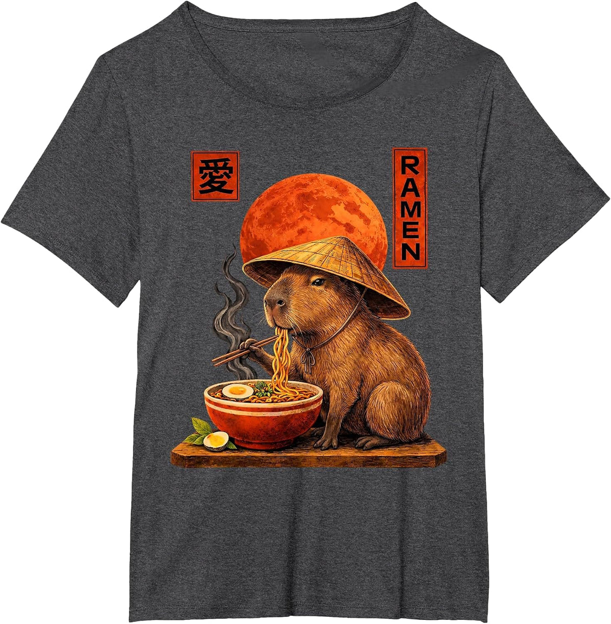Capybara Ramen Japanese Art Funny Anime Graphic Tee Kawaii T-Shirt - Dark Heather Grey