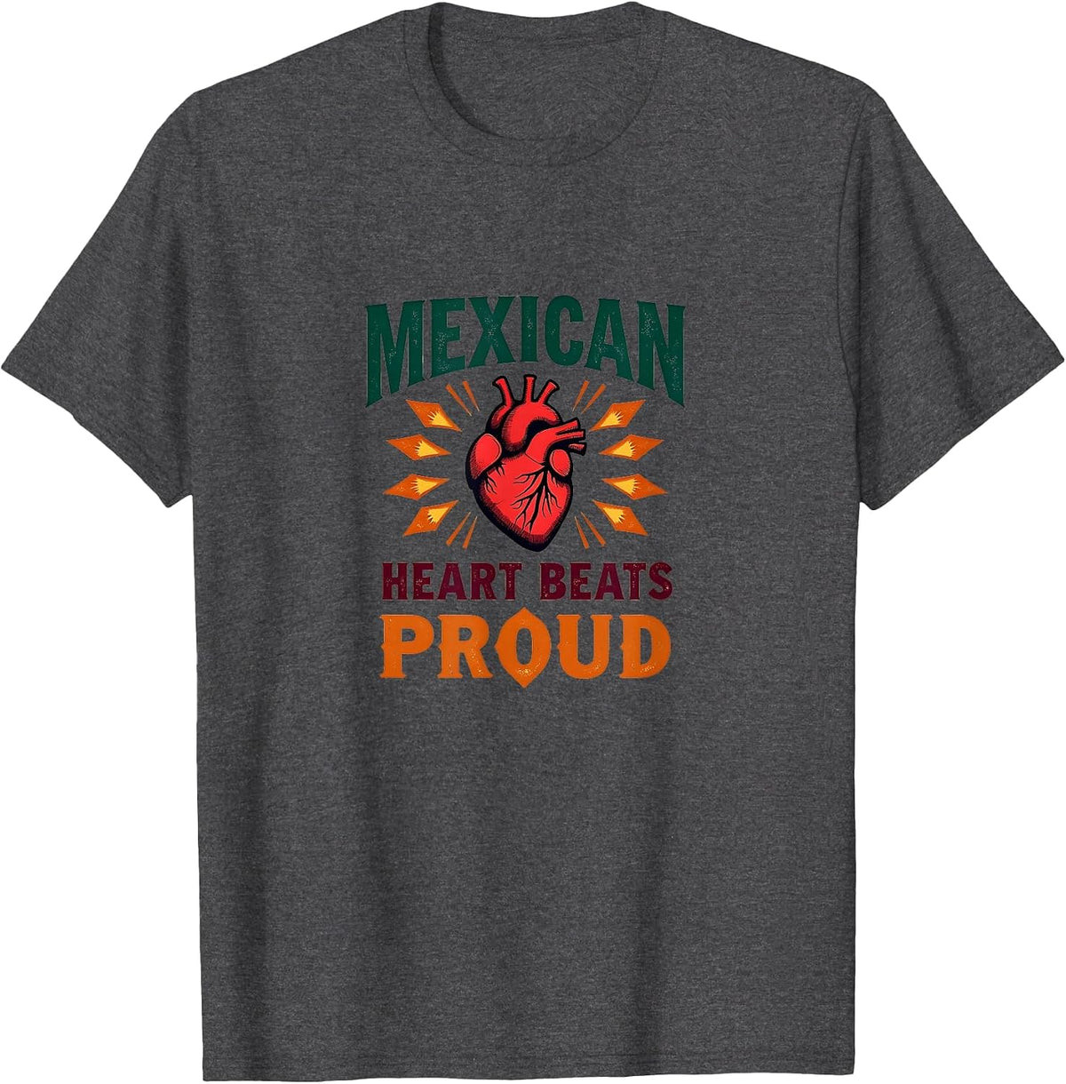 Mexican Heart Beats Proud Cinco de Mayo Design T-Shirt - Dark Heather Grey
