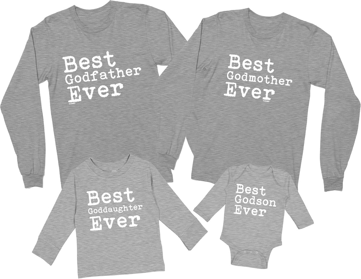 Best Godparent/Godchildren Matching Long Sleeve Family Shirts - Unisex Adult - Best Godmother Ever - Light Gray