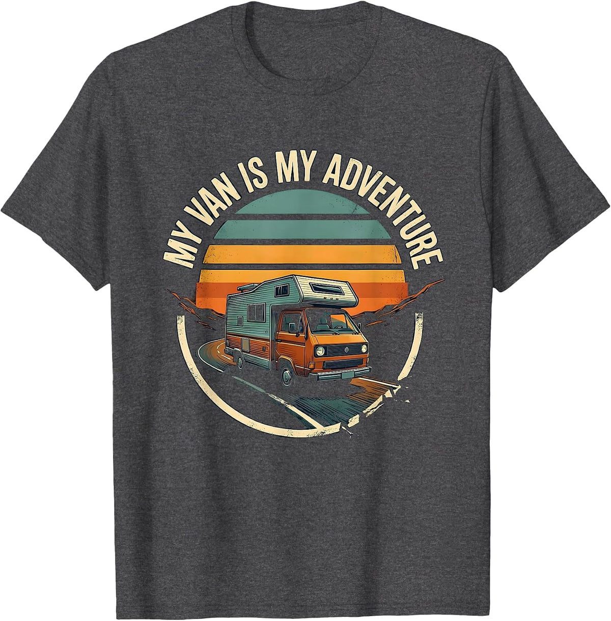 Men's My Van Is My Adventure Vintage Van Life Road Trip Nostalgia T-Shirt - Dark Heather Grey