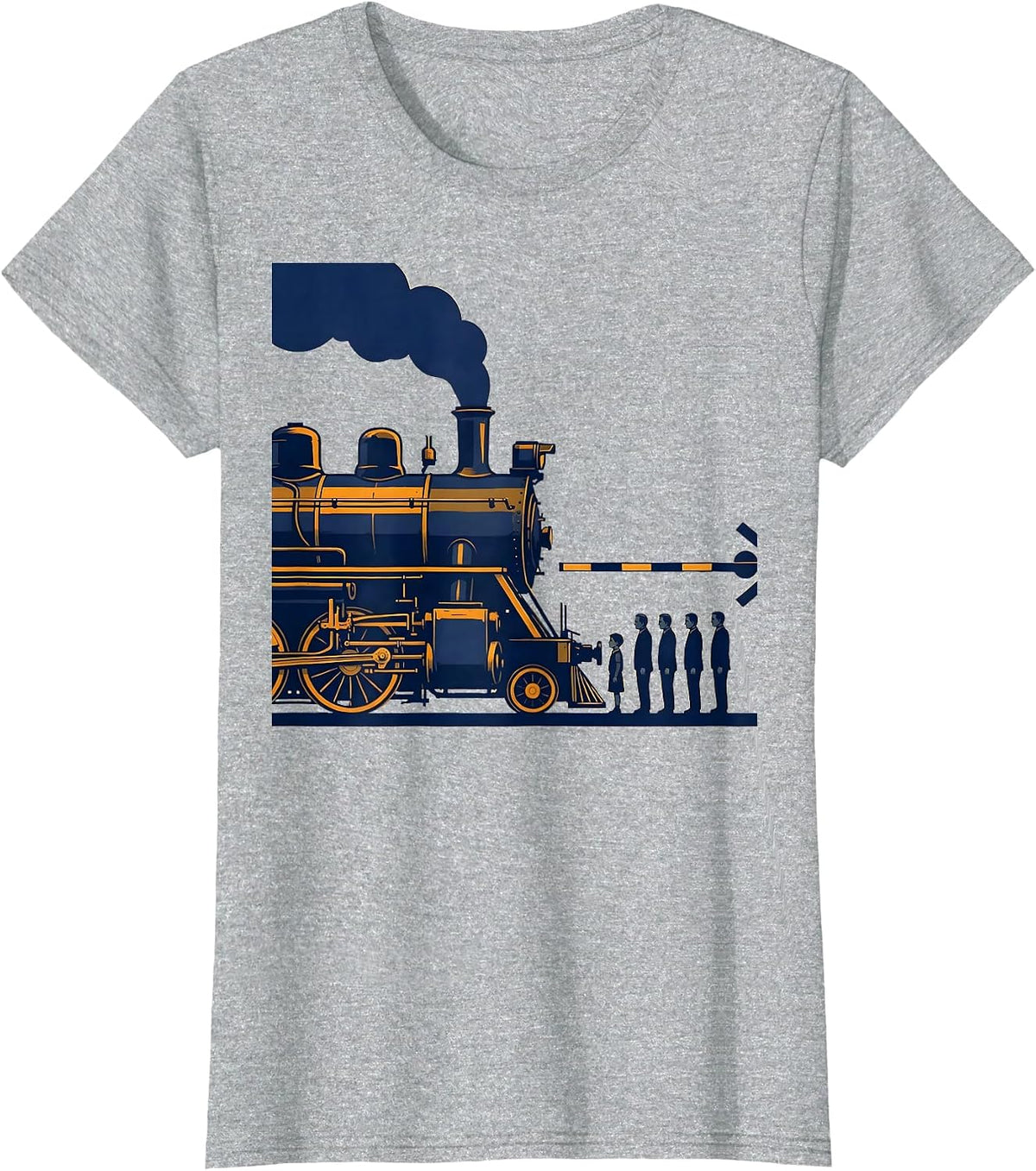 Oversized Locomotive Family Portrait Train Enthusiast Humor T-Shirt - Heather Grey