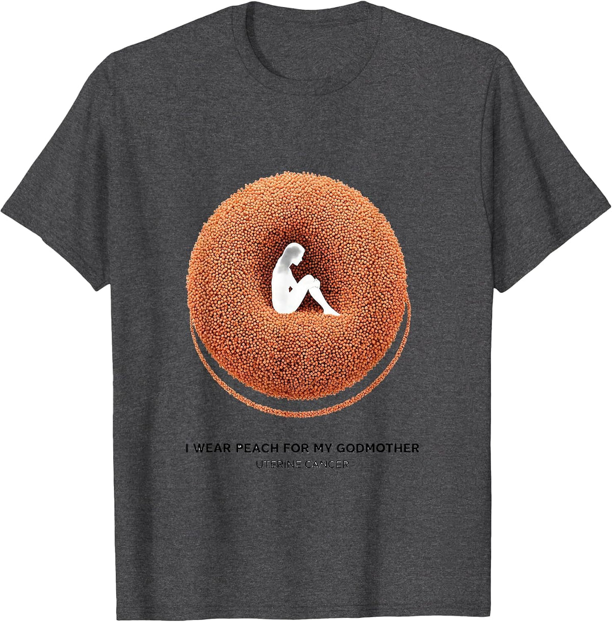 Men's I Wear Peach For My Godmother, Uterine Cancer Supporter T-Shirt - Dark Heather Grey