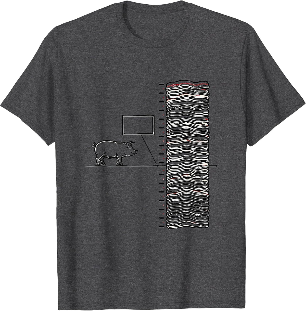 Pig And Bacon Strip Grid Humor Foodie Meme T-Shirt - Dark Heather Grey