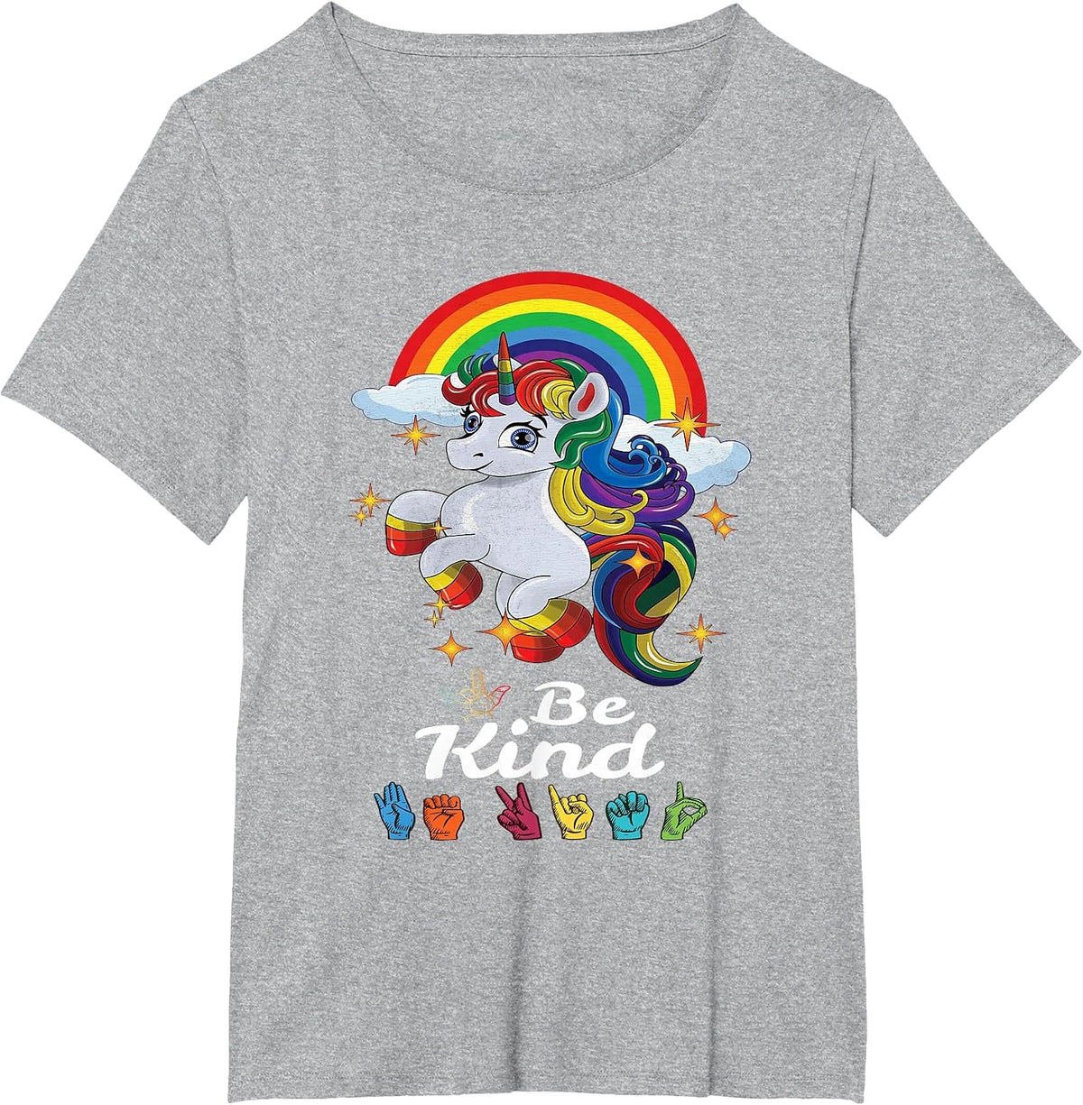 Be Kind Love ASL Teacher American Sign Language Girl Unicorn T-Shirt - Heather Grey