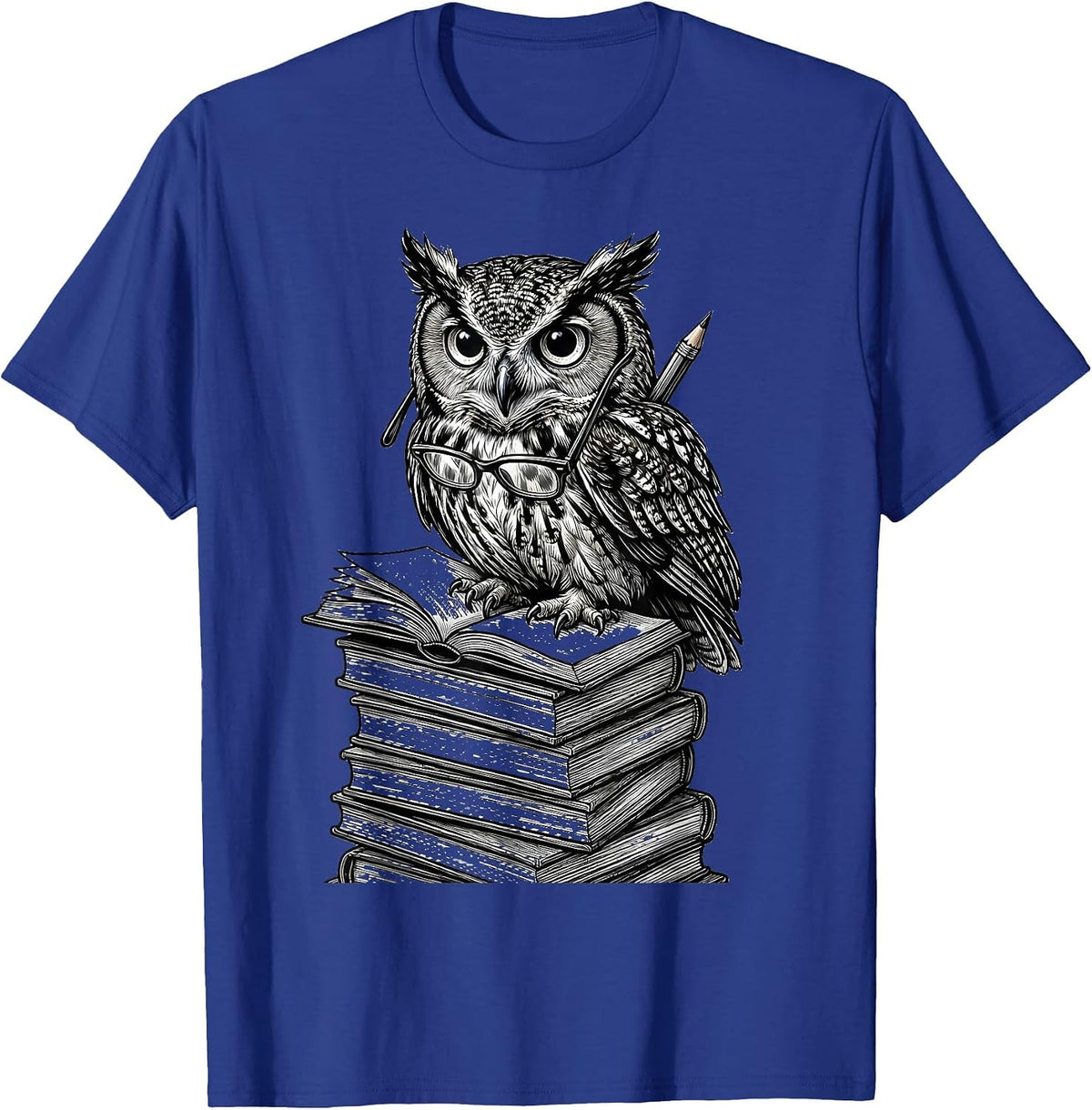Owl on Stack of Papers English Teacher Gift T-Shirt - Royal Blue