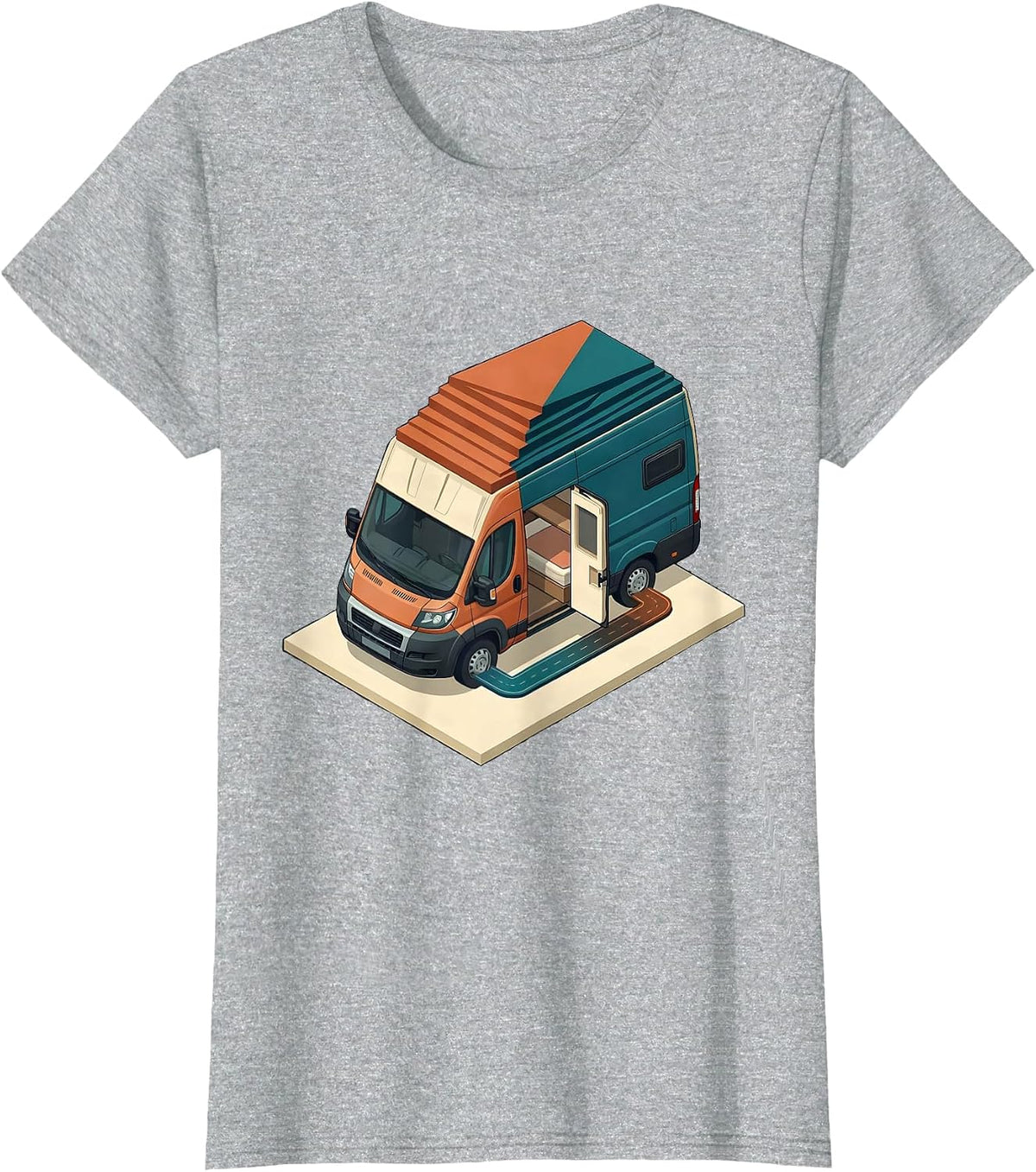 Women's Compact Camper Van Retro Van Life Nomad Pride T-Shirt - Heather Grey