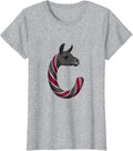 Llama Candy Cane Christmas Llama Lover Humor T-Shirt - Heather Grey