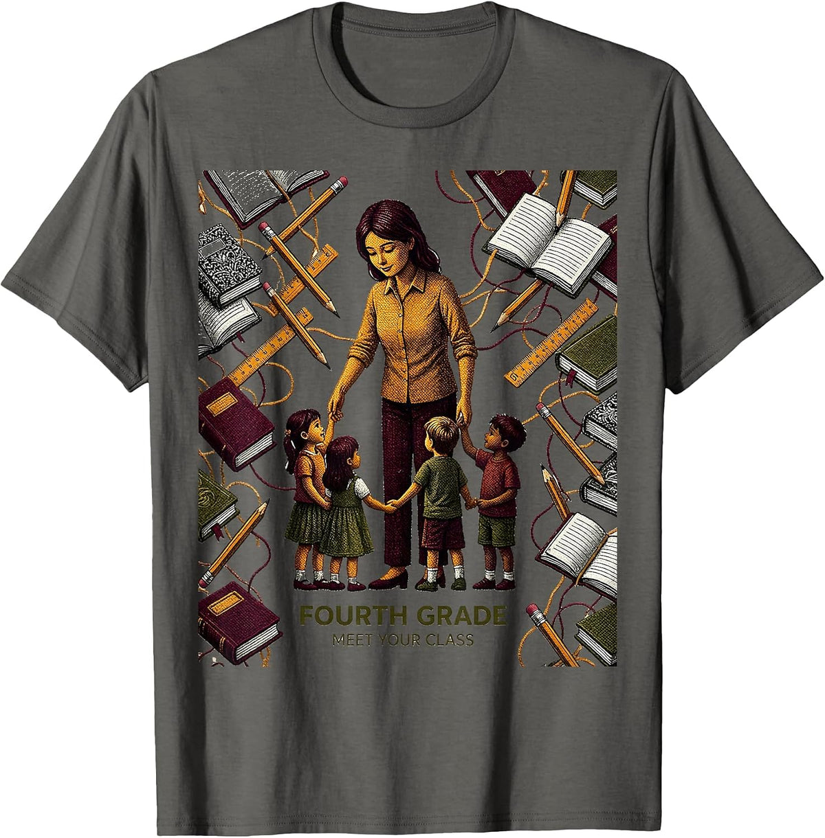 Men's Fourth Grade Meet Your Class Funny Teacher Back To School T-Shirt - Asphalt Grey