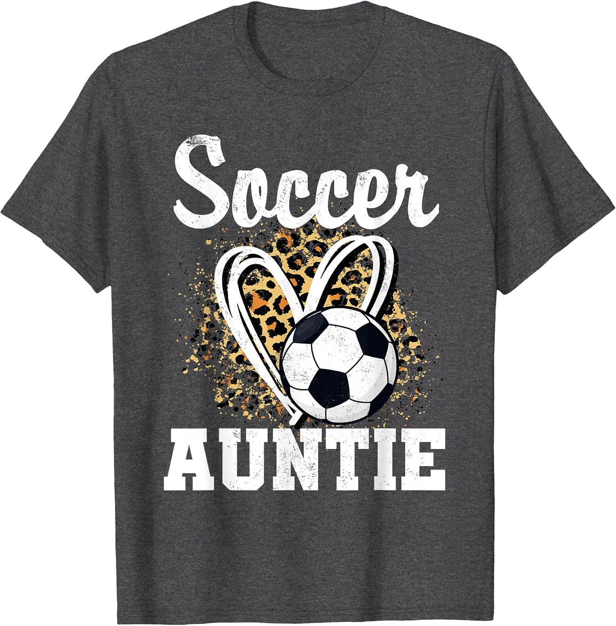 Soccer Auntie Leopard Heart T-Shirt - Dark Heather Grey