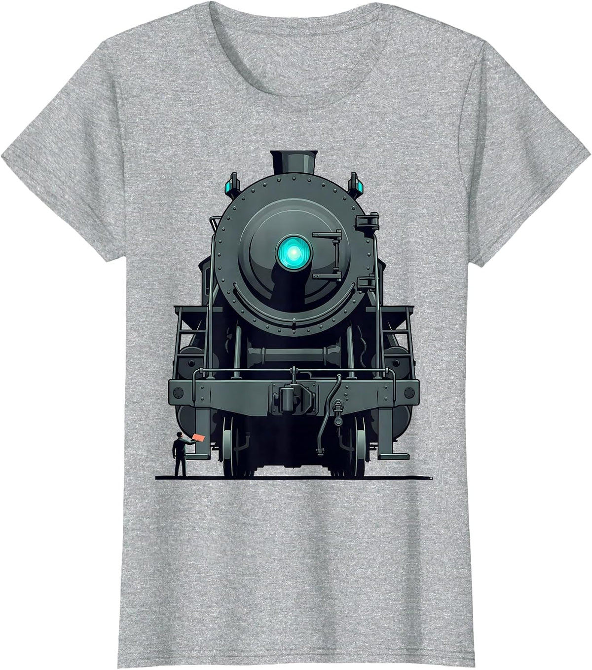 Women's Model Locomotive Flat Vector Train Enthusiast Humor T-Shirt - Heather Grey