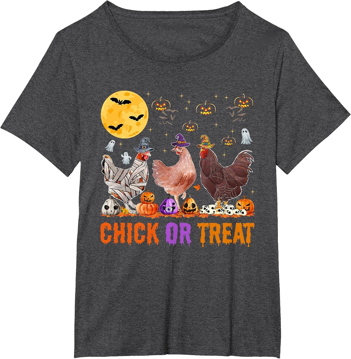 Fall Halloween Chicken Pumpkin Chick Or Treat Spooky T-Shirt - Dark Heather Grey