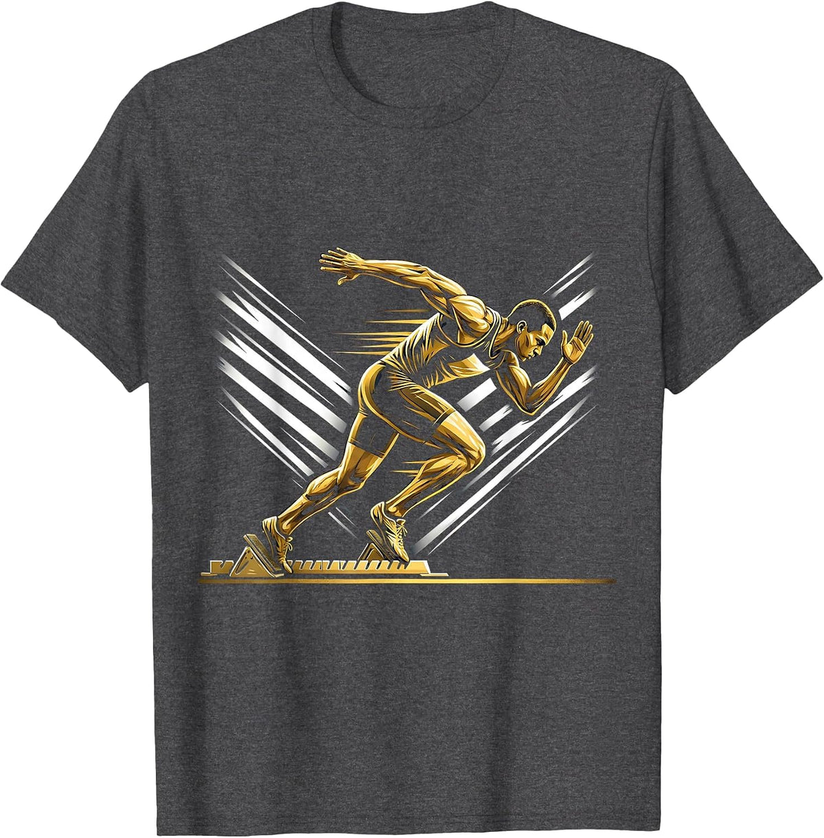 Men's Sprinter Exploding Off Starting Blocks Design T-Shirt - Dark Heather Grey