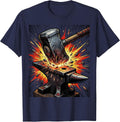 War Hammer Anvil Sparks Metal Band Graphic T-Shirt - Navy Blue