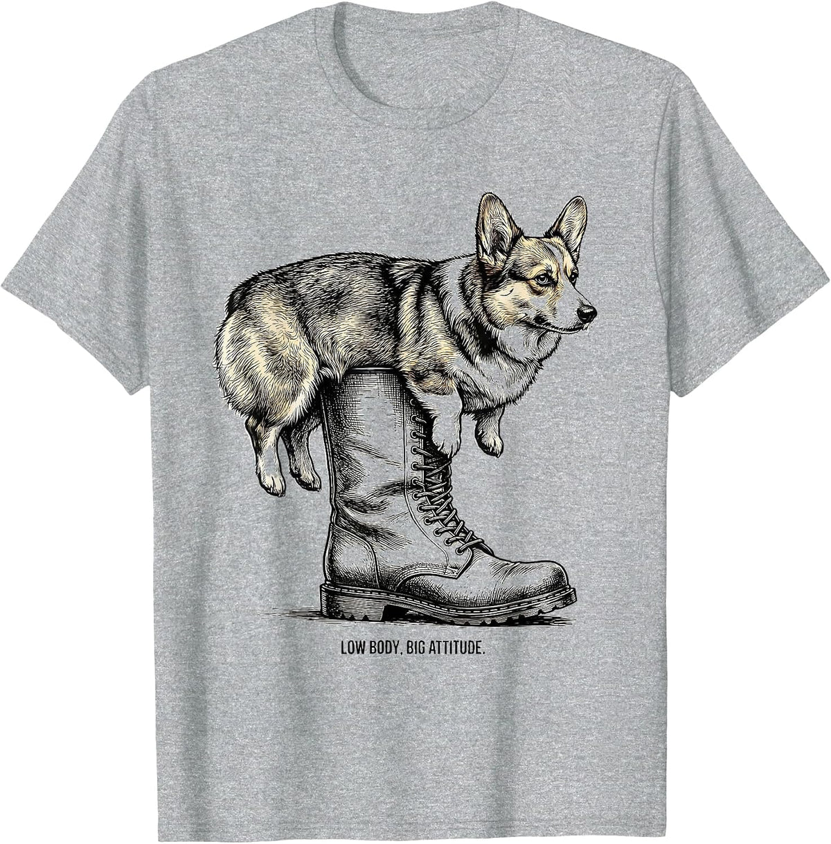 Men's Low Body, Big Attitude Funny Corgi Dog Lover Gift T-Shirt - Heather Grey
