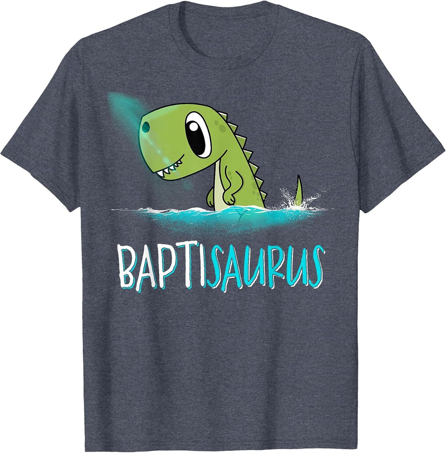 BaptiSaurus Funny Boys Kids Baptism for Christian Baptism T-Shirt - Heather Blue