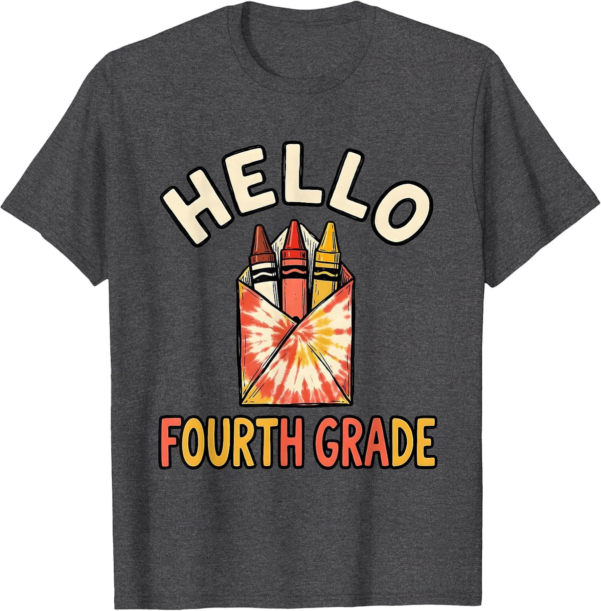 Men's Hello Fourth Grade Tie Dye Back To School Student Teacher T-Shirt - Dark Heather Grey