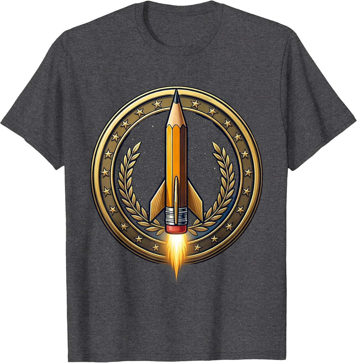 Men's 5th Grade Teacher Pencil Rocket Starry Sky T-Shirt - Dark Heather Grey