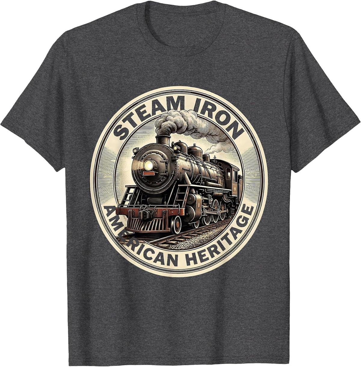 Steam Iron American Heritage Vintage Steam Locomotive Train T-Shirt - Dark Heather Grey