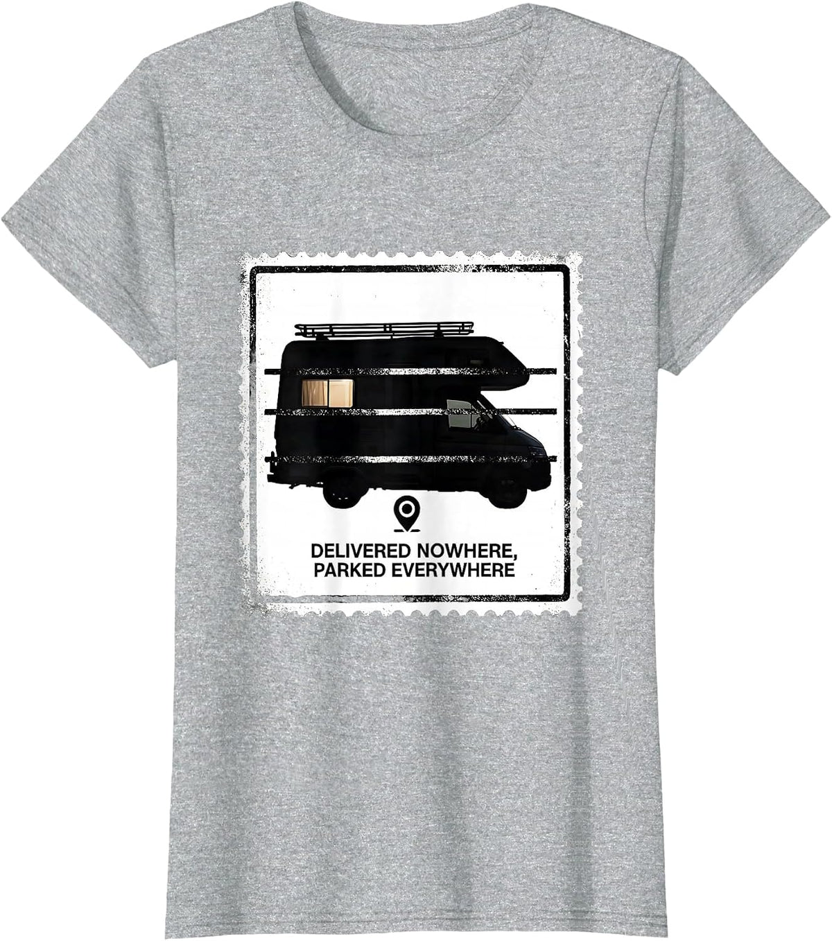 Women's Delivered Nowhere, Parked Everywhere Retro Van Life Van T-Shirt - Heather Grey