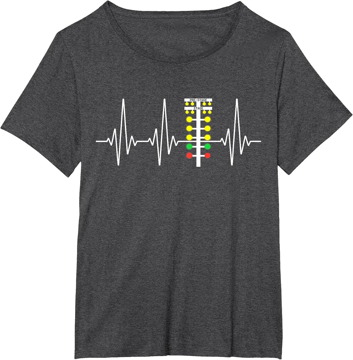 Drag Racing Heartbeat Race Track Light Tree Dragster Car Guy T-Shirt - Dark Heather Grey