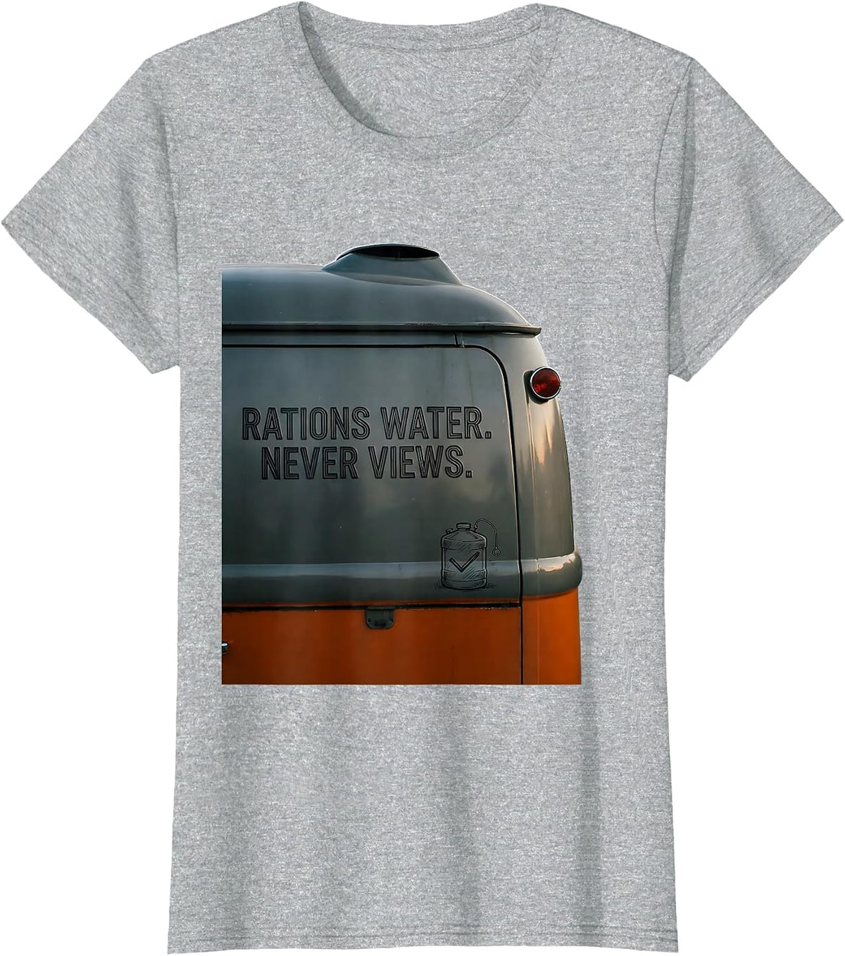 Women's Rations Water Never Views Retro Van Life Nomad Travel T-Shirt - Heather Grey