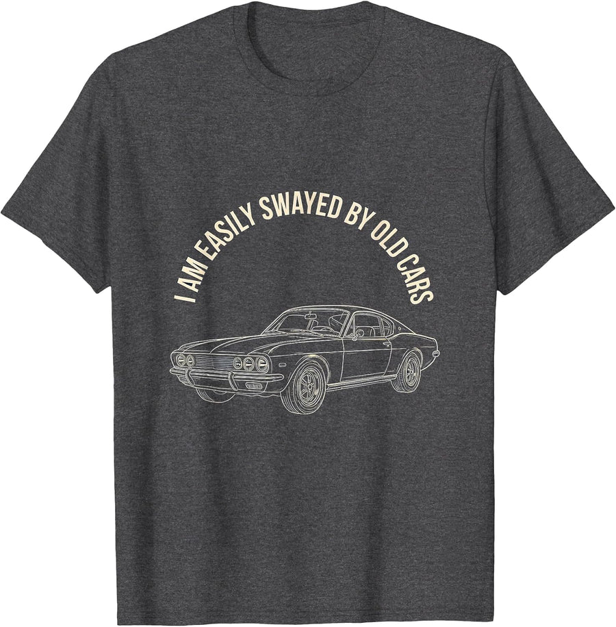 Men's I Am Easily Swayed By Old Cars Funny Grandpa Classic Car Guy T-Shirt - Dark Heather Grey