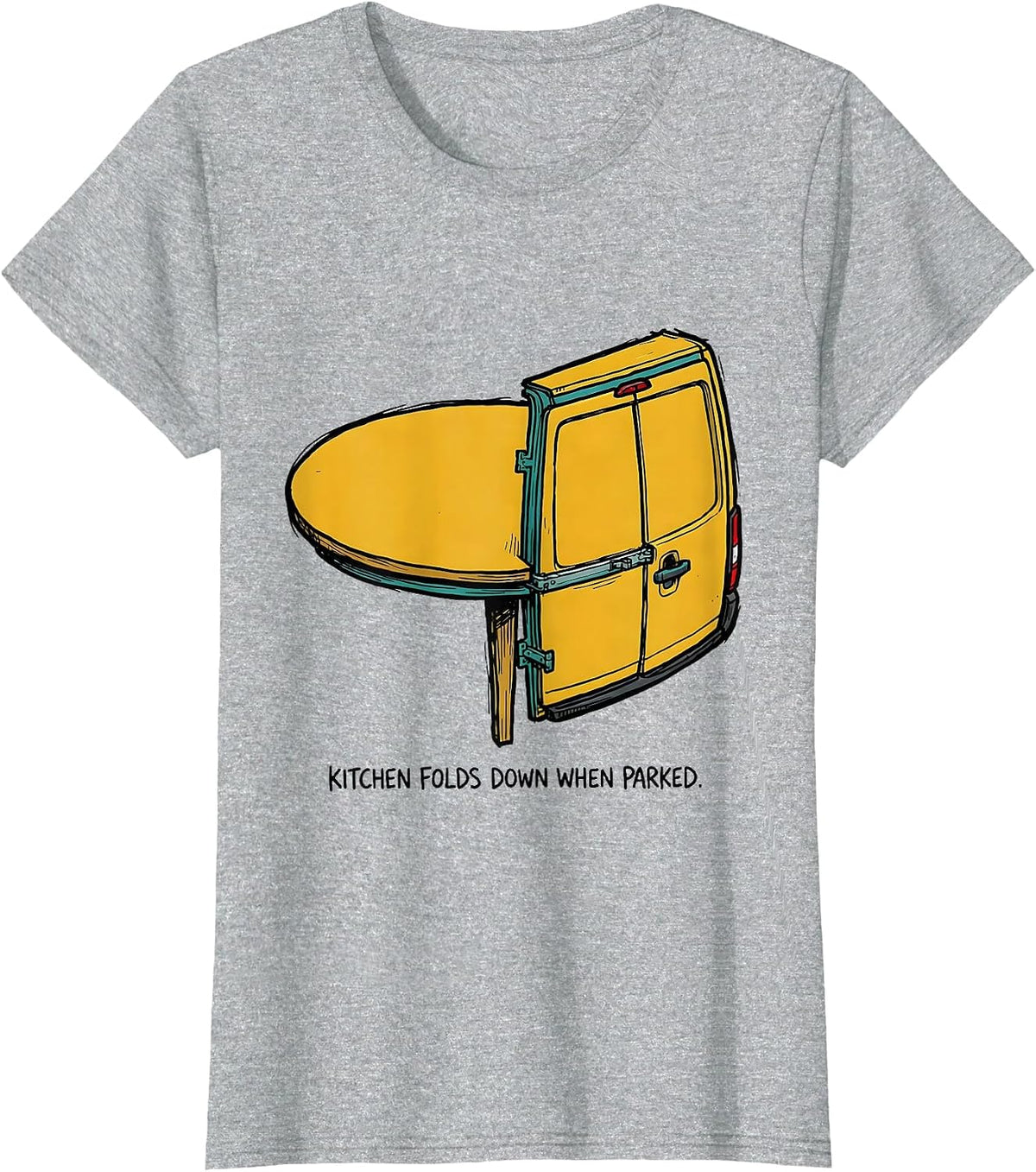 Kitchen Folds Down When Parked Retro Van Life Nomads Vanlife T-Shirt - Heather Grey