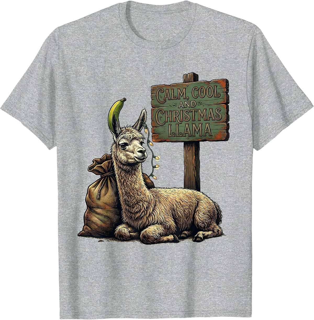 Men's Calm Cool And Christmas Llama Vintage Funny Llama Lover Gift T-Shirt - Heather Grey