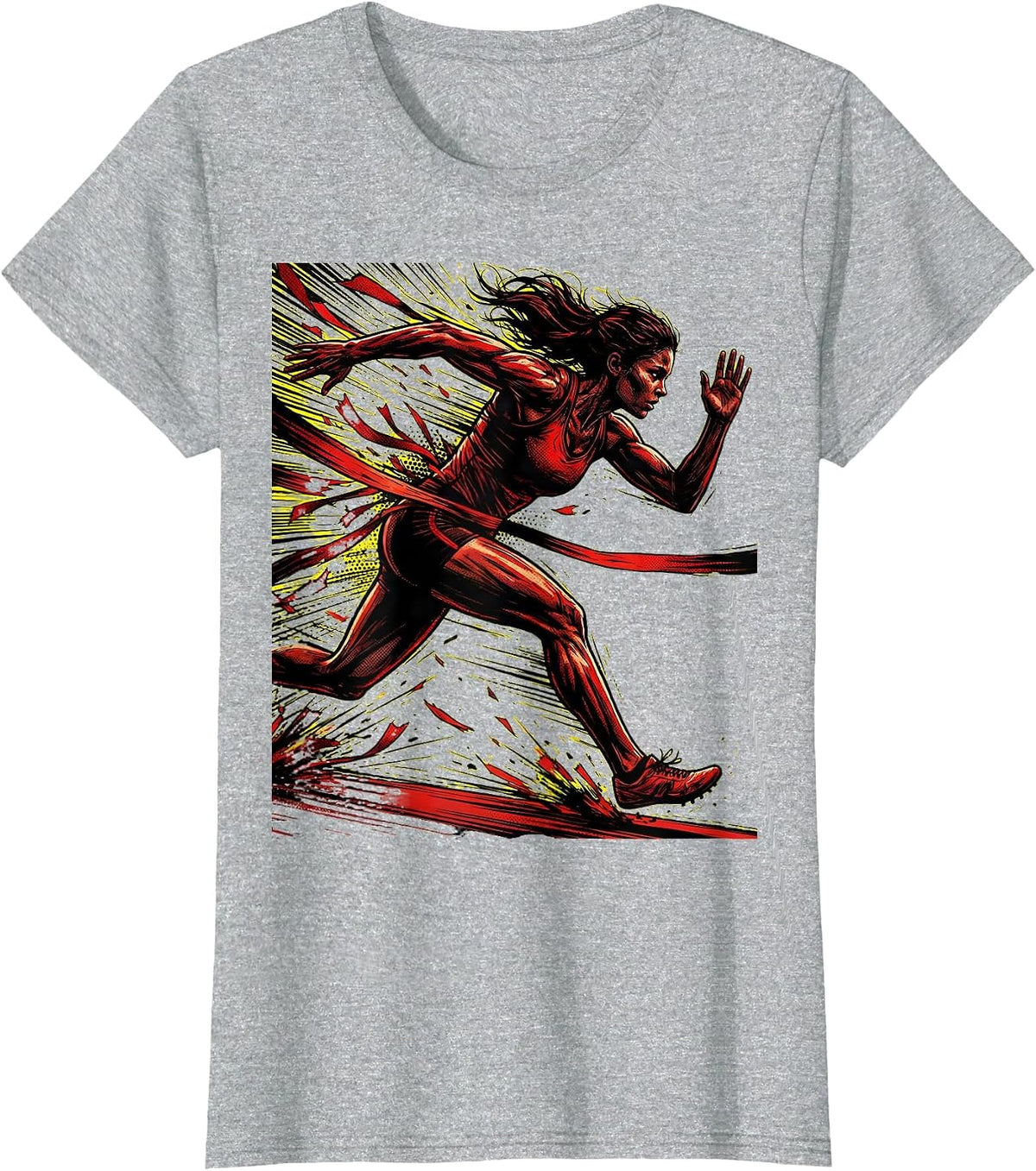 Breaking the Tape Sprint Finish Athlete Graphic T-Shirt - Heather Grey