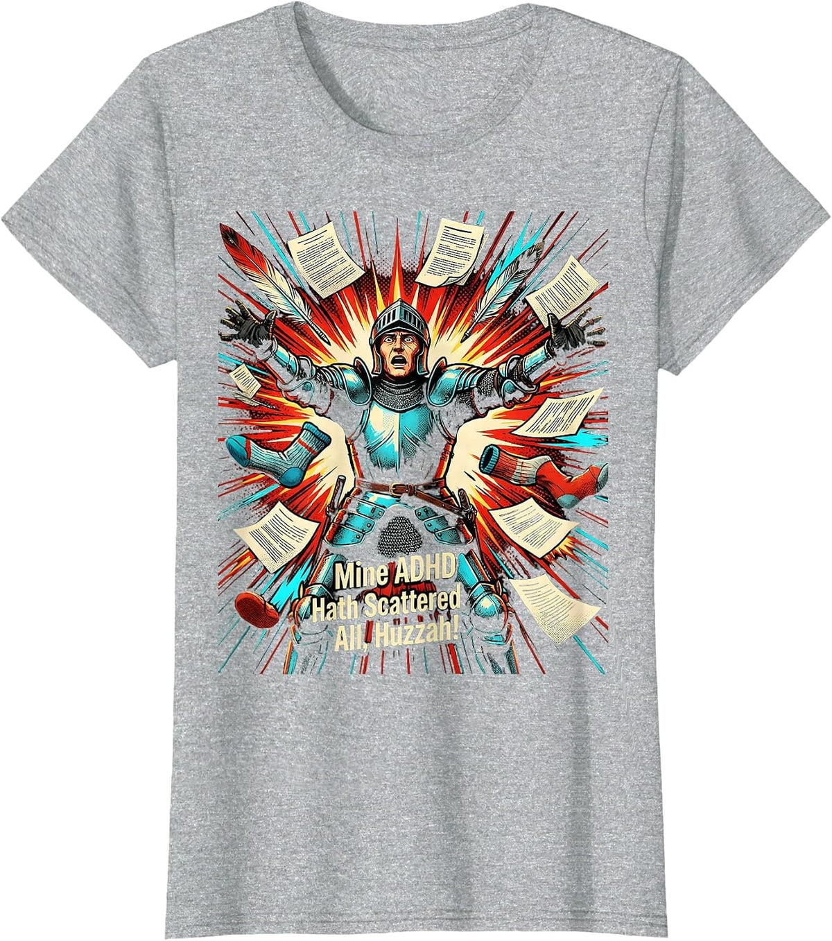 Mine ADHD Hath Scattered All Huzzah Pop Art Neurodivergent T-Shirt - Heather Grey