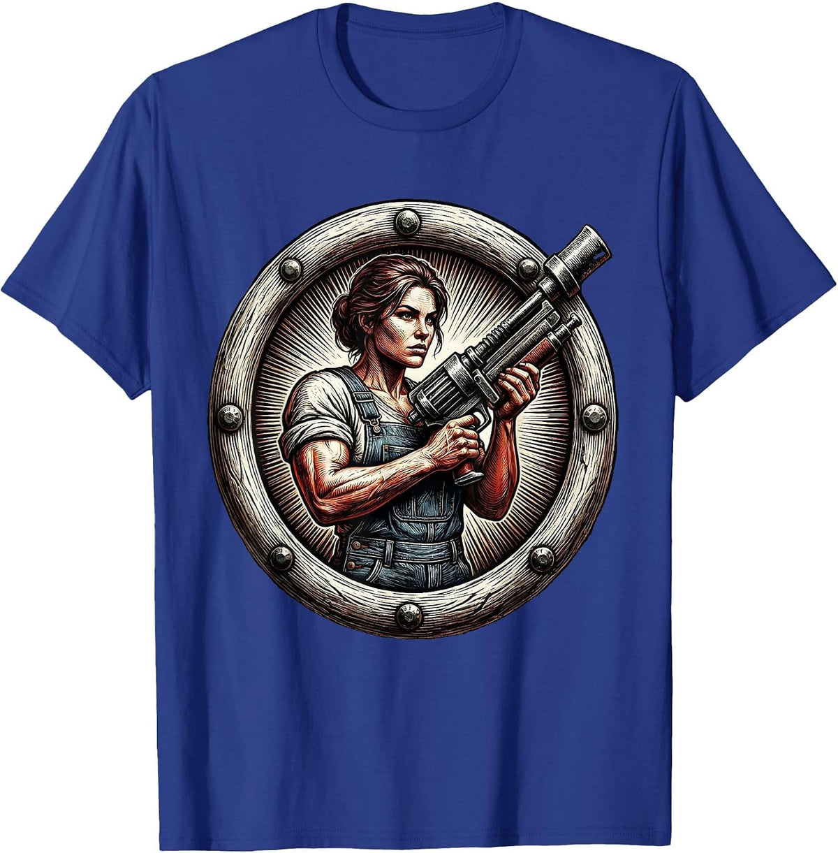 Men's Rosie the Riveter Rivet Gun Illustration T-Shirt - Royal Blue