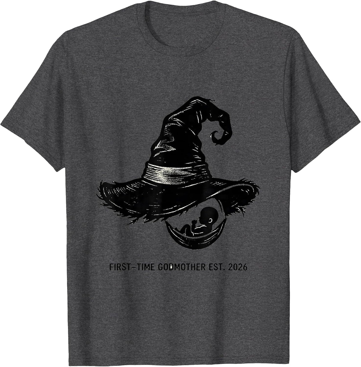Men's First-Time Godmother Est. 2026 Cute Halloween Pregnancy T-Shirt - Dark Heather Grey