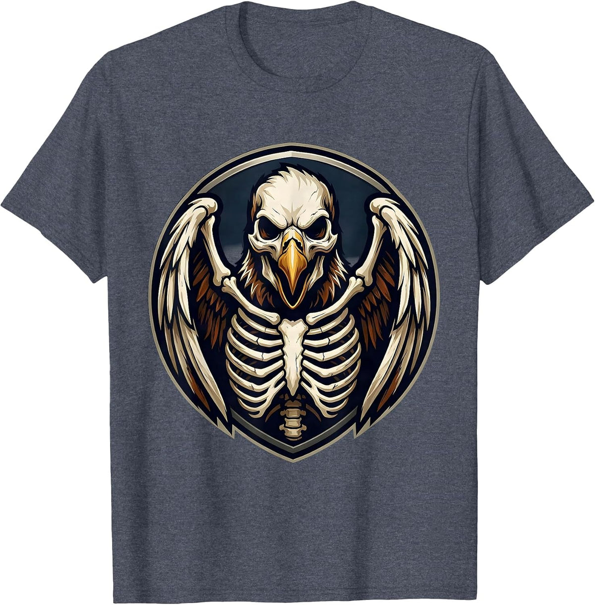 Eagle Skeleton Wings Spread Wide Graphic T-Shirt - Heather Blue