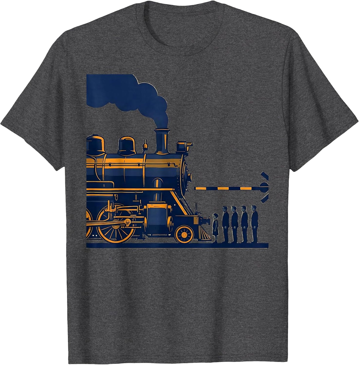 Oversized Locomotive Family Portrait Train Enthusiast Humor T-Shirt - Dark Heather Grey