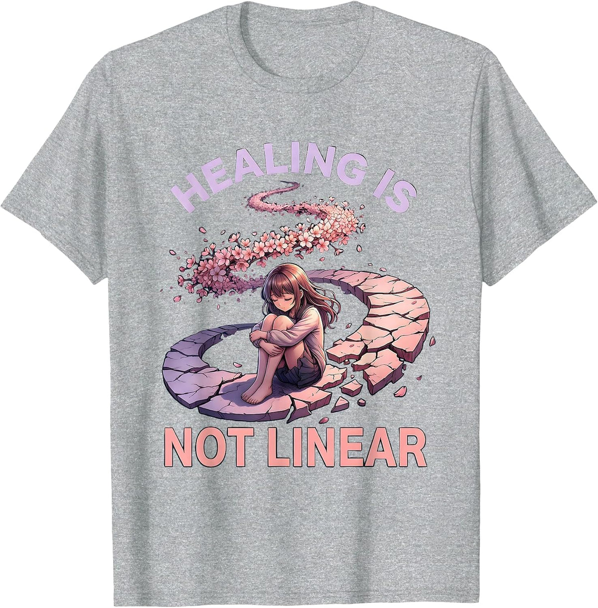 Men's Healing Is Not Linear Mental Health Matters Design T-Shirt - Heather Grey